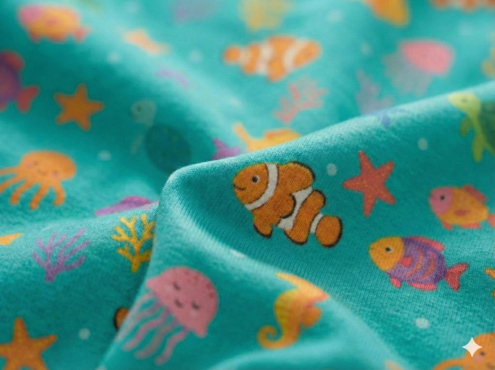 Close-up of CudlCozy bamboo viscose in the Under the Sea print